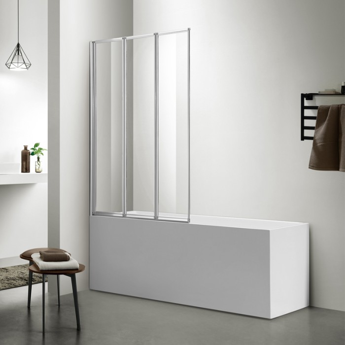 Шторка для ванны 1000х1500 3-х секционная, прозрачное стекло 4 мм, цвет профиля хром  Preston, Azario арт. AZ-NFC6433 1000