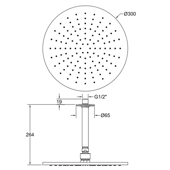 Потолочная душевая головка шарнирная с защитой налёта, 1/2", d300 мм, Gessi Inciso, black xl арт. 58250#299