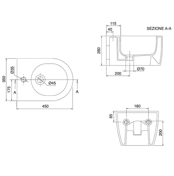 Подвесное биде с одним отверстием укороченное цвет белый, Scarabeo Moon - 5525