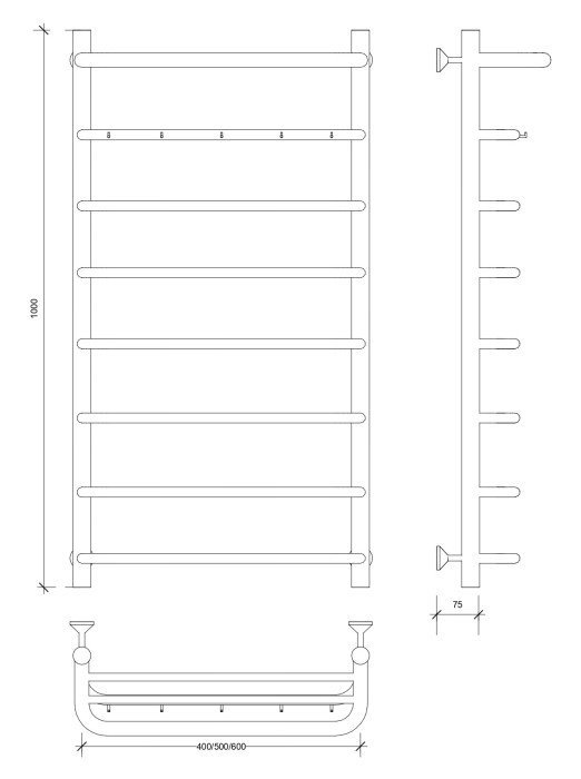 Полотенцесушитель водяной 100x40 Мерида 1 КСП (хром) Secado арт. 4603777445461