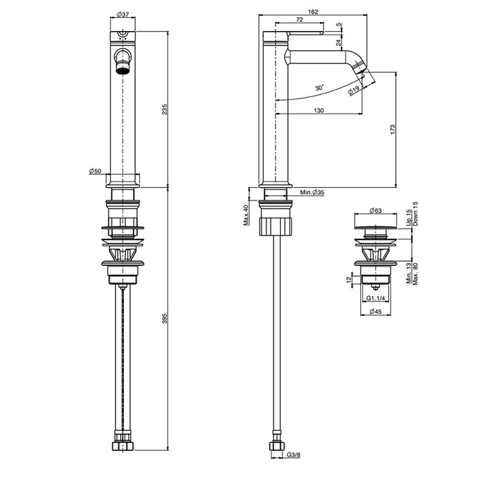 Fima Carlo Frattini Смеситель для раковины, на 1 отв., высокий, Hсм., Snap, F3111LNS цвет: черный