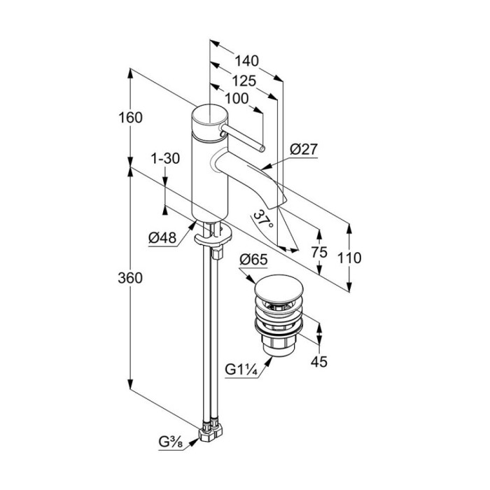Смеситель для умывальника, матовый, bozz Kludi, черный матовый - 382663976