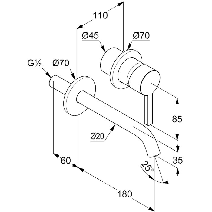 Настенный смеситель для умывальника 180 мм, матовый, nova fonte pura Kludi, белый матовый - 202445315