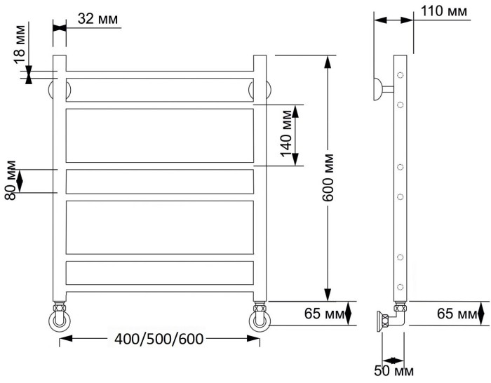 Полотенцесушитель водяной латунный 60x60 Триада 2 (бронза) Secado арт. 4603777468293