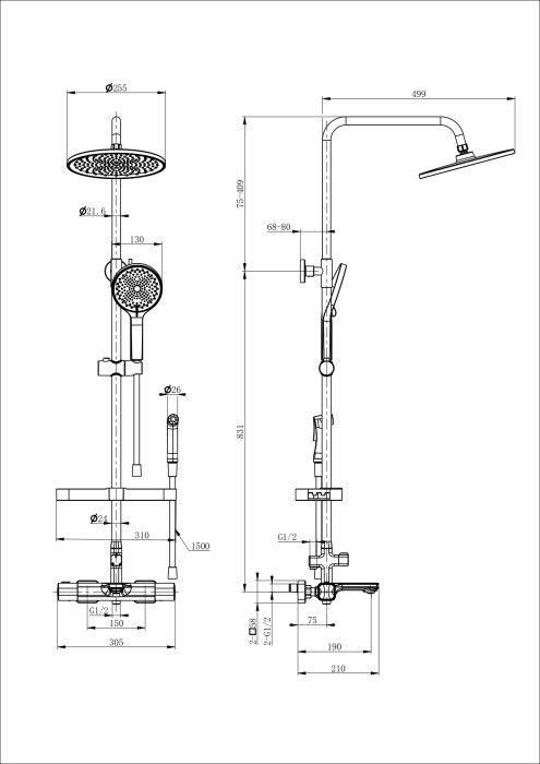 Душевая система с термостатом, Wonzon & Woghand Solid, WW-C3011-A1-CR цвет: хром