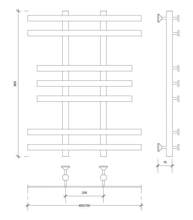 Полотенцесушитель водяной 80x20x60 Понтида 2 (черный) Secado арт. 4673739227565