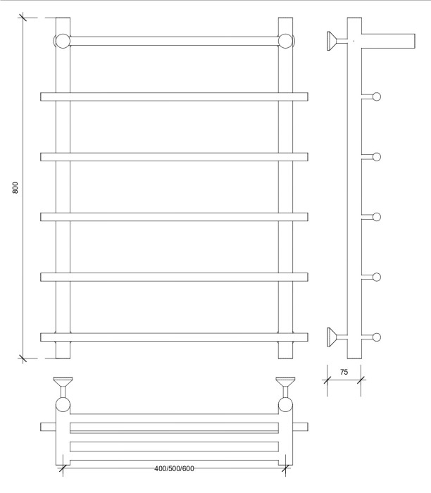 Полотенцесушитель водяной 80x70 Турин 1 СП (черный) Secado арт. 4673739229576