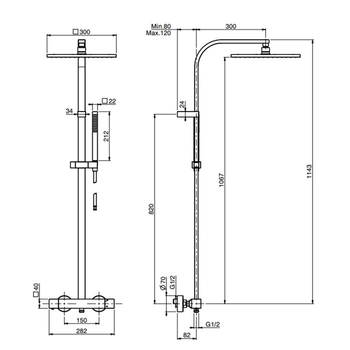 Fima Carlo Frattini Душевая стойка, верхний душ 30х30см., с термостатическим смесителем, держателем и ручным душем, Colonne doccia, F4265N/Q305CR цвет: хром