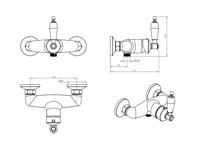 Смеситель для душа gold с черным swarovski, Boheme Vogue - 214-BSW