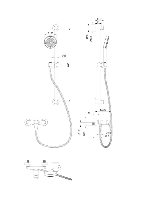 Смеситель для душа с гарнитуром, Wonzon & Woghand, WW-AE3103-MW цвет: белый