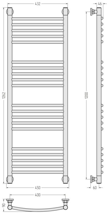 Сунержа Водяной полотенцесушитель 1200x400, Богема+ выгнутая, 31-0221-1240 цвет: матовый чёрный