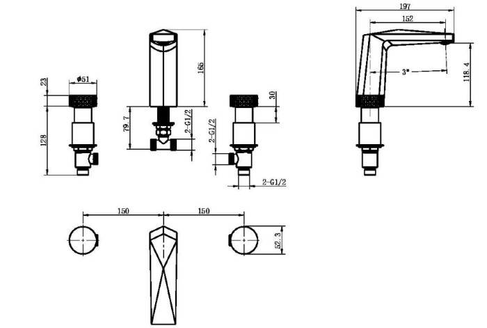Смеситель для раковины, серый, Venturo Boheme 150-GM-DIAMOND