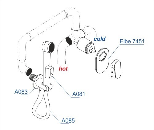 Встраиваемый комплект для биде со шлангом 150 см Elbe 7400 WasserKRAFT арт. A117451