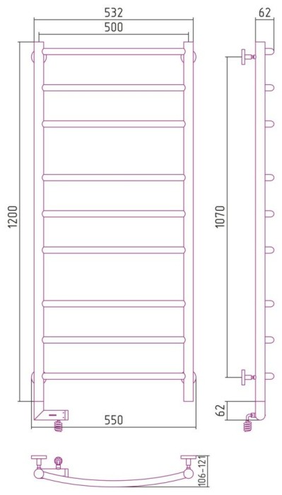 Сунержа Электрический полотенцесушитель 1000x300, Галант 2.0, 00-5200-1250 цвет: без покрытия
