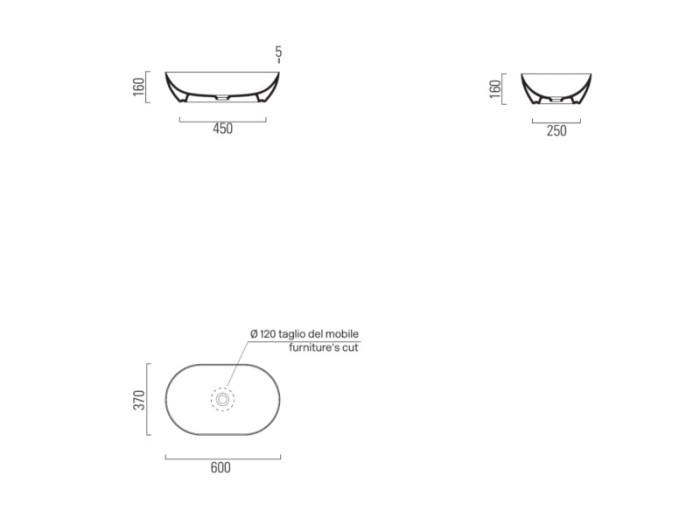 Раковина накладная 60х37х16 см, цвет cenere, санфарфор, Color-elements GSI арт. 883417