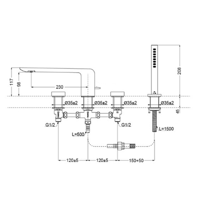 Смеситель на борт ванны, Neorest TOTO, TBP02202R цвет: хром