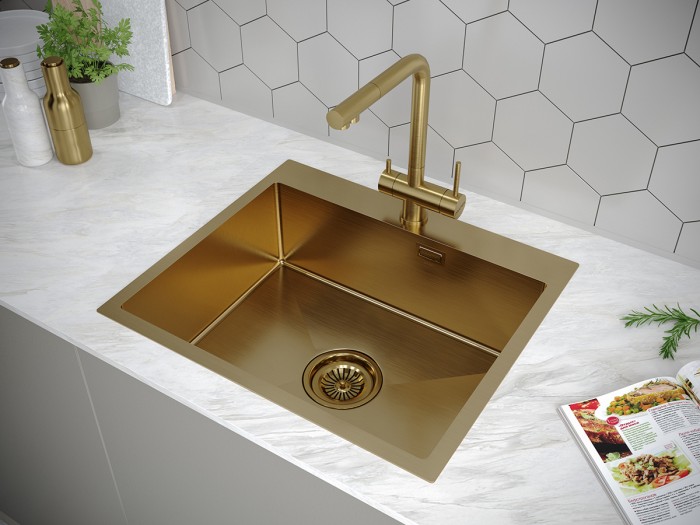 Мойка для кухни нержавеющая 590х510мм Paulmark ISAR, брашированное золото - PM805951-BG