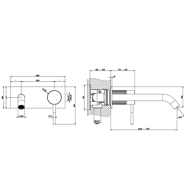 Встраиваемый однорычажный смеситель с изливом, без донного клапана, Gessi Cesello, шлифованная сталь арт. 54490#239