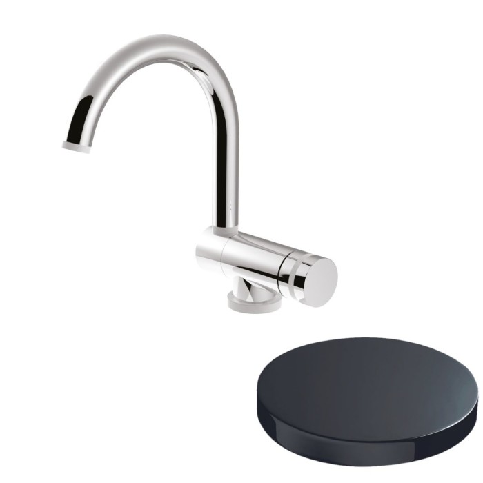 Смеситель для раковины, опускающийся и поворотный излив 17.6 см, без донного клапана, Giulini My ring, хром черный глянц арт. MR0030/SCCRN