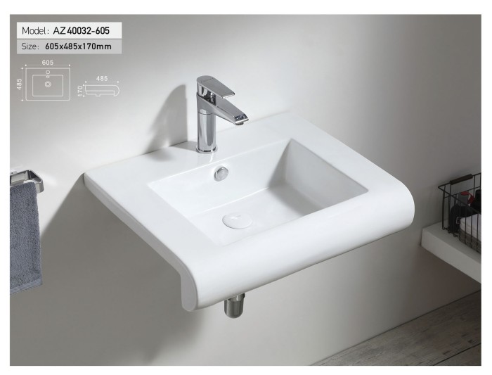 Раковина 60,5х48,5х17 подвесная, белая, Azario - AZ-40032-605