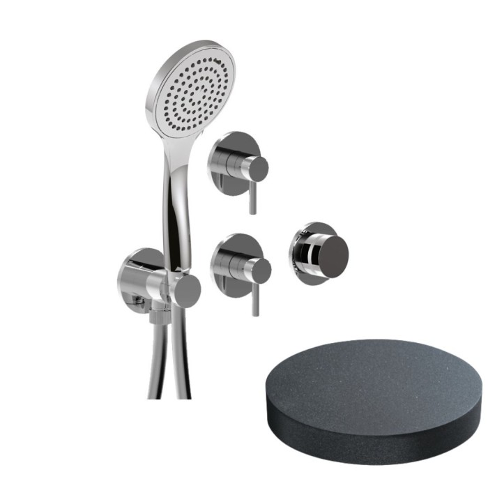 Встраиваемый смеситель для душа на 4 режима, однорычажный, поворотный переключатель, ручной душ + 3 доп. вывода воды, Giulini My ring, графит арт. MRX5304GF