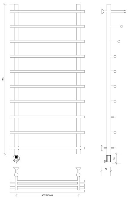 Полотенцесушитель электрический 120x50x60 Турин 6 Secado арт. 4673739245453