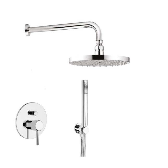 Внешняя часть встраиваемого смесителя для душа однорычажный с дивертером, верхний душ 25 см, ручной душ, Giulini Futuro, хром арт. 6513KB-25EP