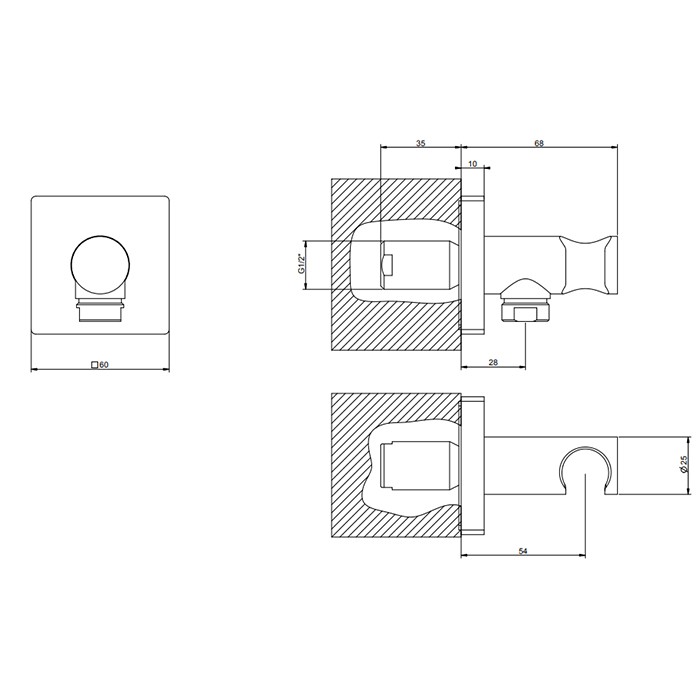 Вывод воды с держателем для душевой лейки на 1/2", Gessi Rilievo, nero xl арт. 59161#299