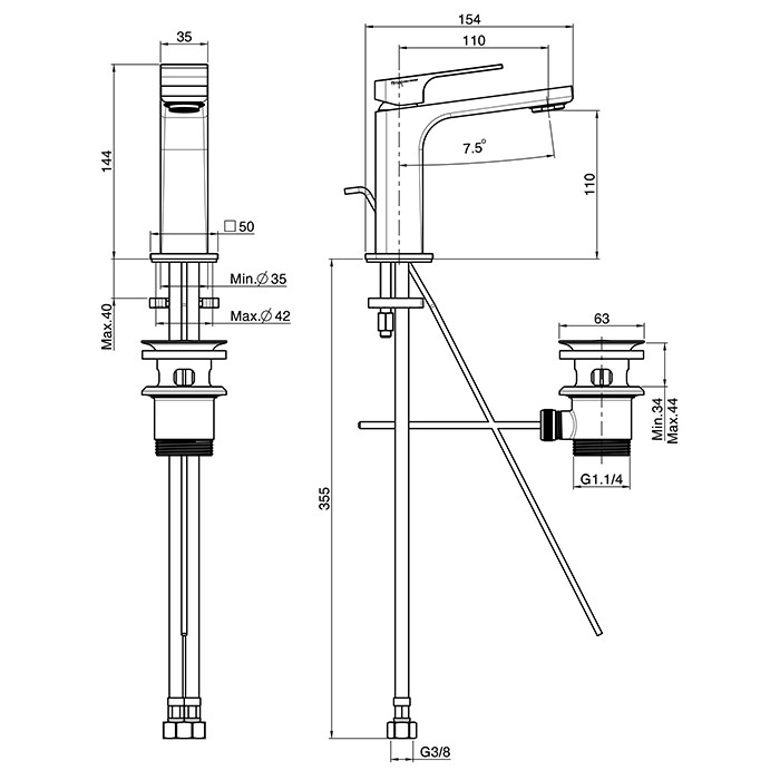 Fima Carlo Frattini Смеситель для раковины, на 1 отв, донный клапан, h110мм излив 110мм, Fit, F3381BS цвет: белый