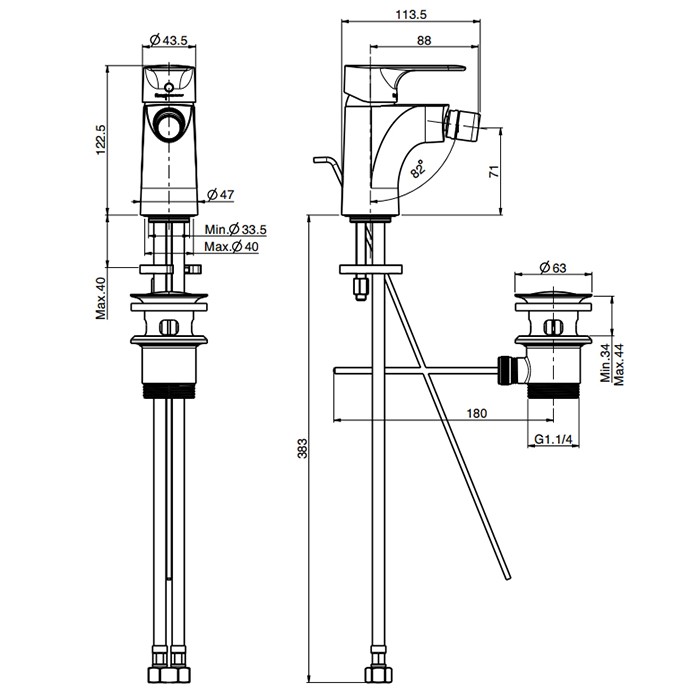 Fima Carlo Frattini Смеситель для биде, на 1 отв., с донным клапаном, Serie 22, F3832NS.1 цвет: черный