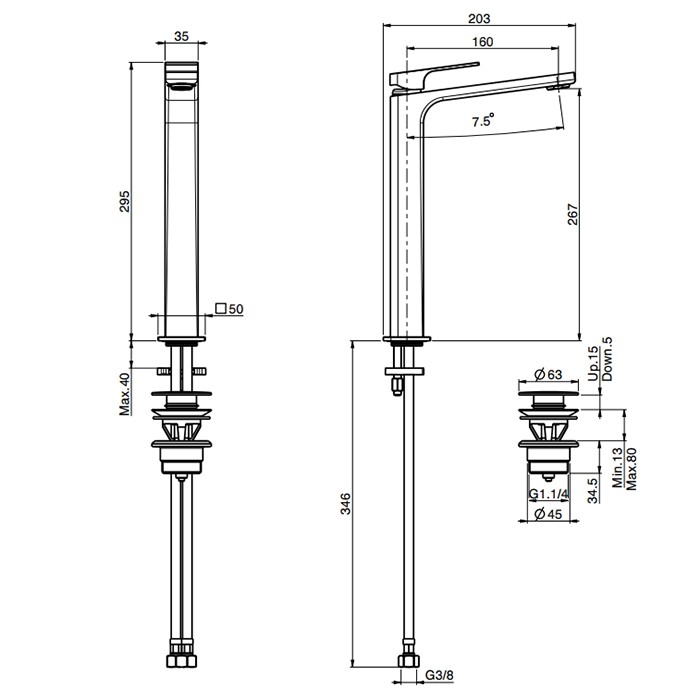 Fima Carlo Frattini Смеситель для раковины, на 1 отв., высокий H29см., с донным клапаном, Fit, F3381/HCR.1 цвет: хром