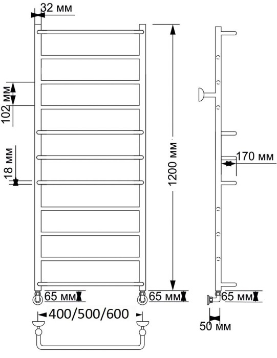 Полотенцесушитель водяной латунный 60x120 Верона 1 (бронза) Secado арт. 4603777460037