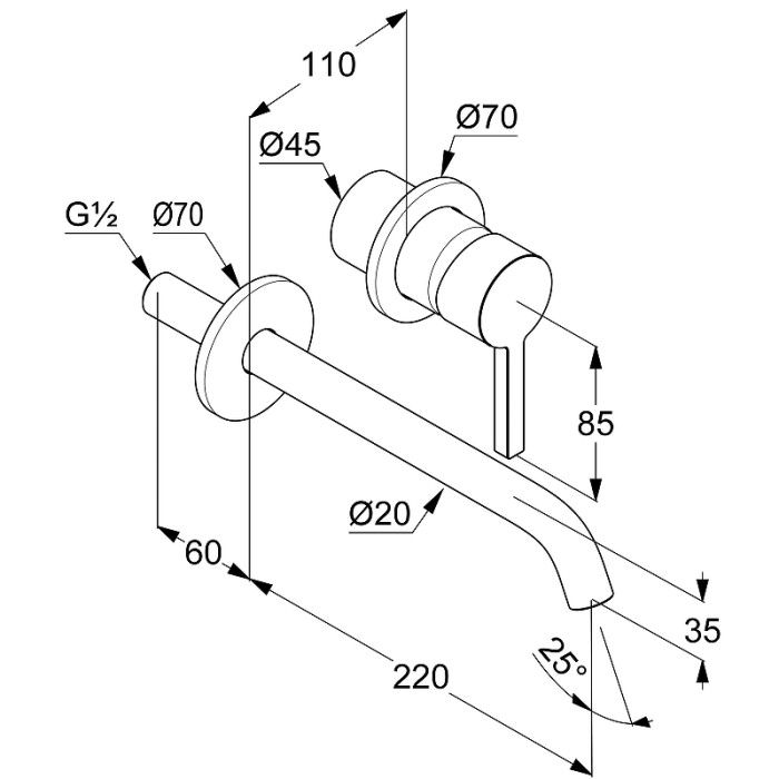 Настенный смеситель для умывальника 220 мм, матовый, nova fonte pura Kludi, белый матовый - 202455315