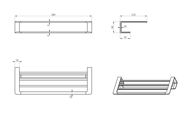 Полотенцедержатель с полкой, Wonzon & Woghand, WW-V2901-MB цвет: черный