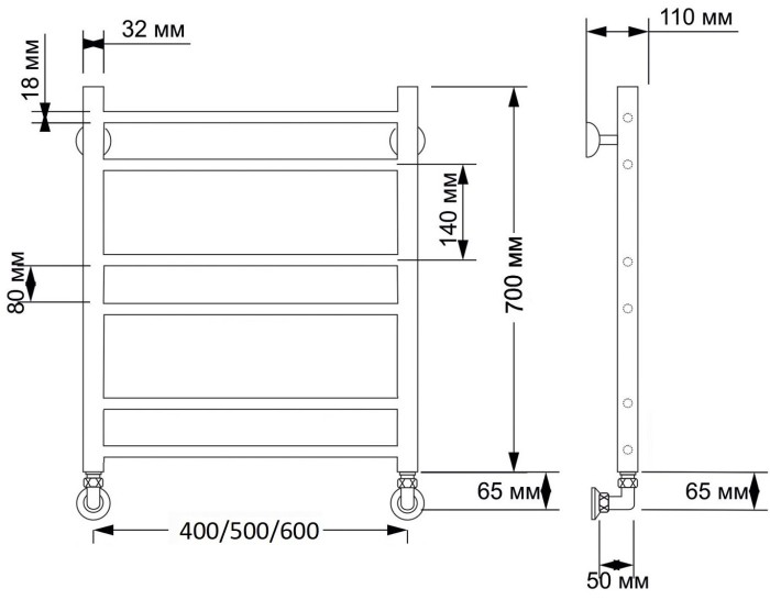 Полотенцесушитель водяной латунный 60x70 Триада 2 (бронза) Secado арт. 4603777468309