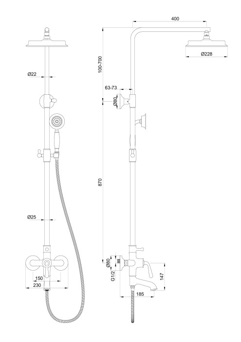 Душевая система, Wonzon & Woghand Steam, WW-88739008-MB цвет: черный