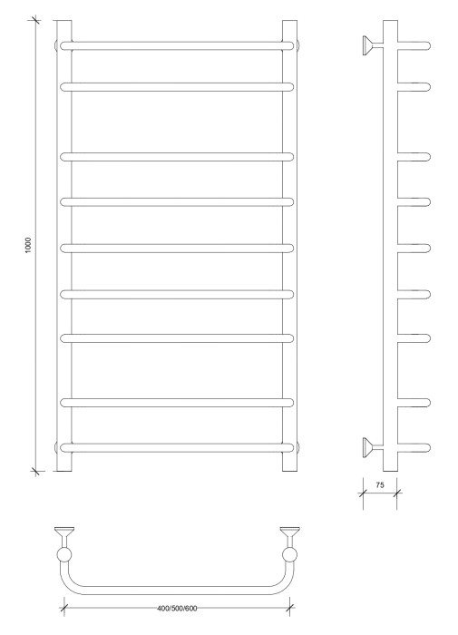 Полотенцесушитель водяной 100x50 Мерида 2 (черный) Secado арт. 4673739225578