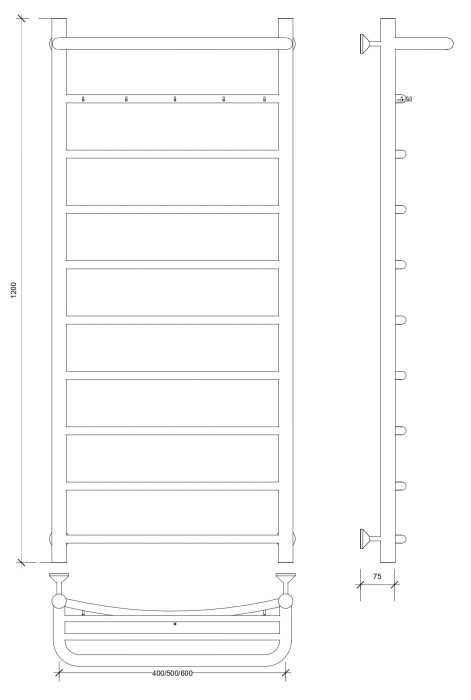Полотенцесушитель водяной 120x60 Милан 1 КСП (черный) Secado арт. 4673739226575