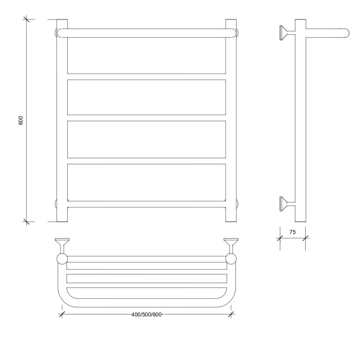 Полотенцесушитель водяной 60x60 Триада 1 СП (черный) Secado арт. 4673739228708