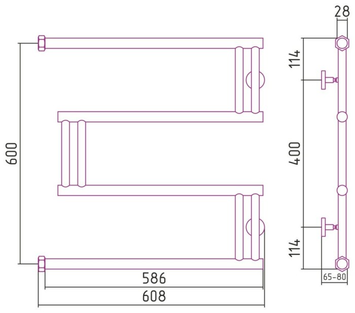 Сунержа Водяной полотенцесушитель 600x600, High-Tech+, 051-4050-6060 цвет: состаренная латунь