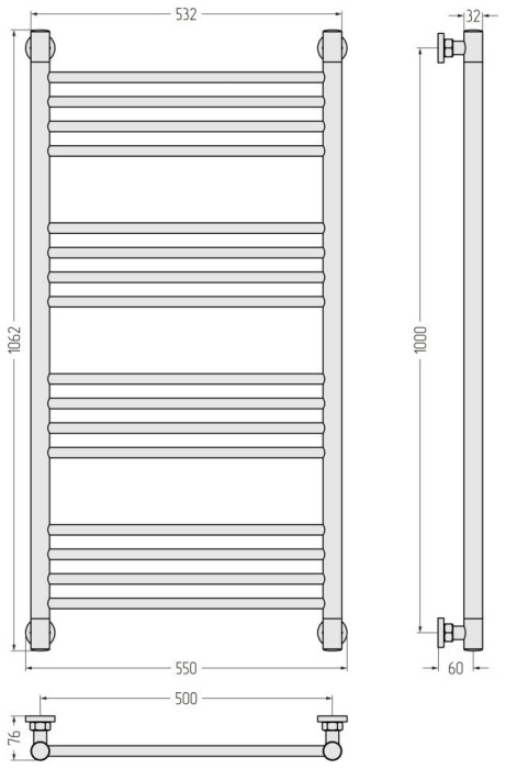 Сунержа Водяной полотенцесушитель 1000x500, Богема+ прямая, 00-0220-1050 цвет: без покрытия