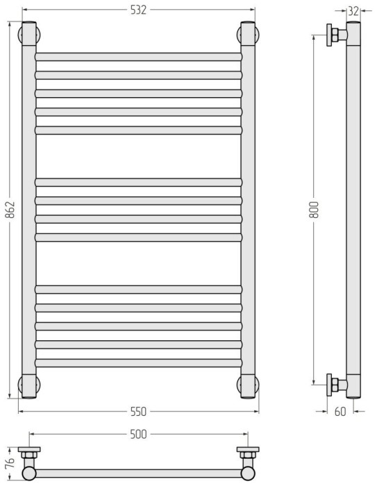 Сунержа Водяной полотенцесушитель 800x500, Богема+ прямая, 31-0220-8050 цвет: матовый чёрный