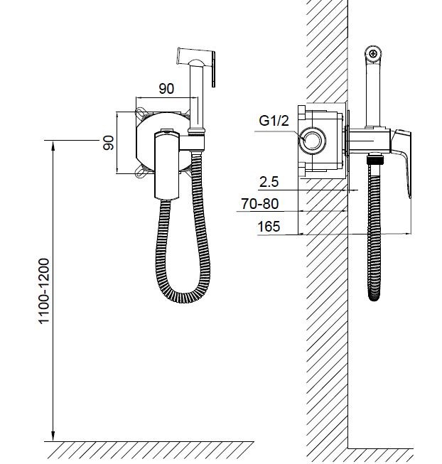 Смеситель с гигиеническим душем встраиваемый, Wonzon & Woghand, WW-88829031-BG цвет: золото