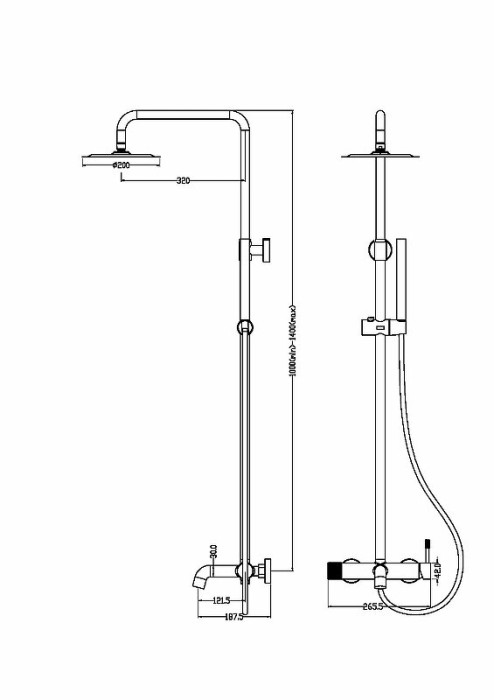Стойка для душа со смесителем, черный, Uno Boheme 468-SGM