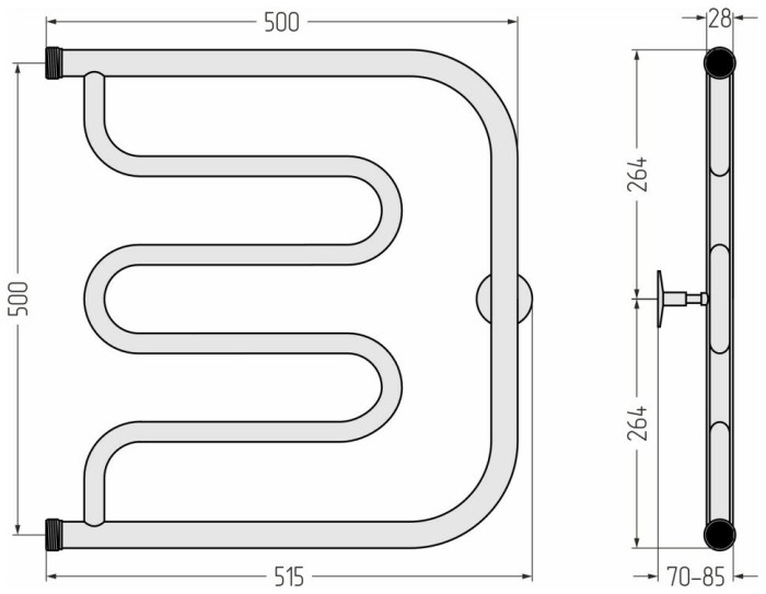 Стилье Водяной полотенцесушитель 500x500, Тандем, 00011-5050 цвет: без покрытия