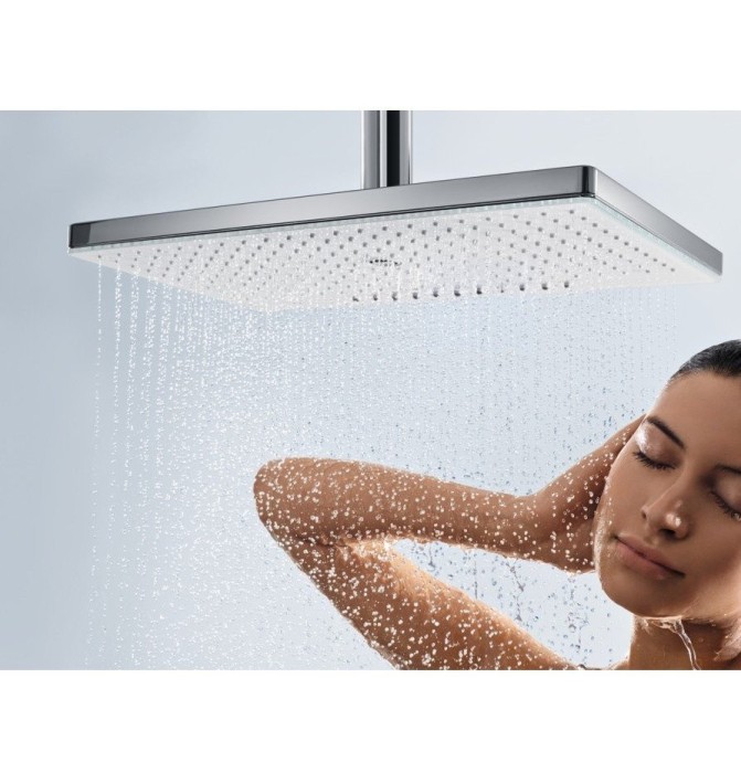 Верхний душ с потолочным кронштейном скрытого монтажа Rainmaker Select Hansgrohe, белый, хром арт. 24002400