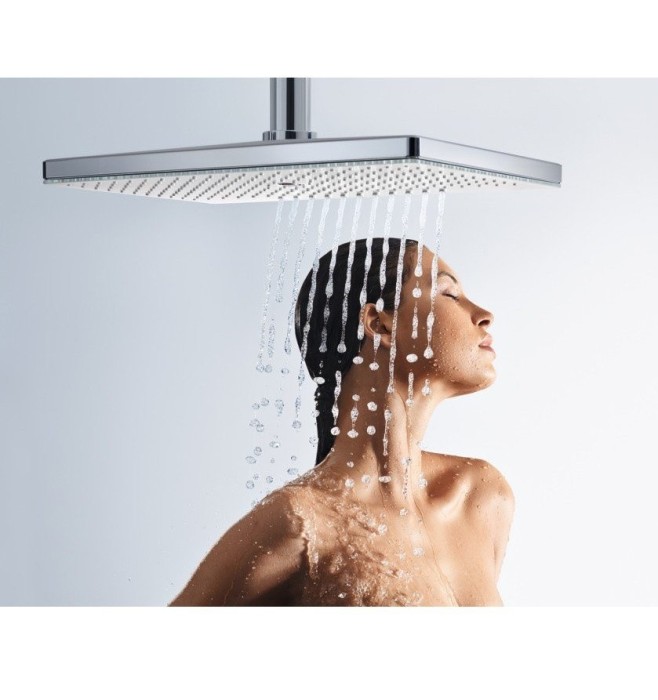 Верхний душ с потолочным кронштейном скрытого монтажа Rainmaker Select Hansgrohe, белый, хром арт. 24002400