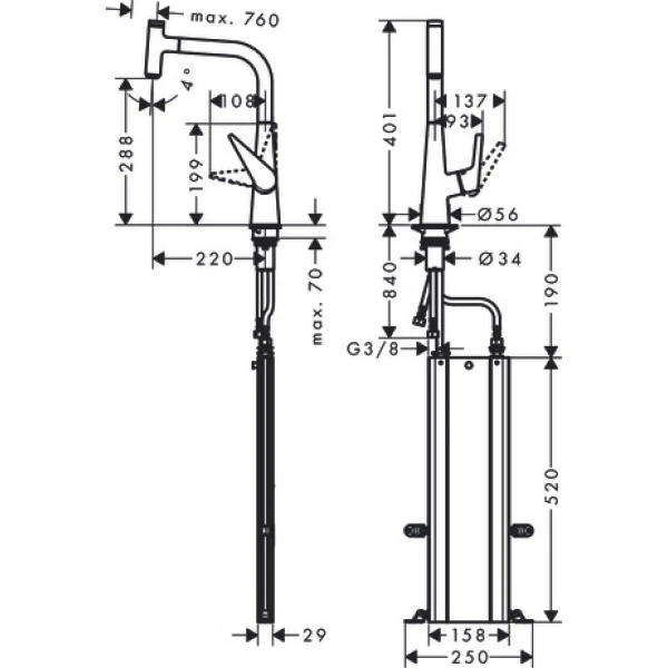 Смеситель для кухни, с вытяжным изливом, Hansgrohe Talis Select M51, хром арт. 73853000