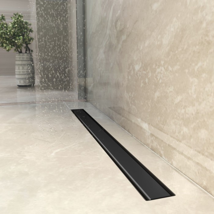 Душевой лоток Optim Line Black 800, решетка нержавеющая сталь, матовый черный, S-сифон D50 H60 горизонтальный, BERGES арт. 095508