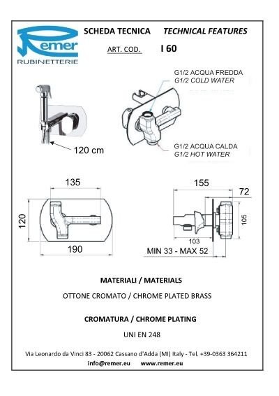 Гигиенический душ со смесителем бронза глянцевый, Remer Infinity, скрытого монтажа I60VO